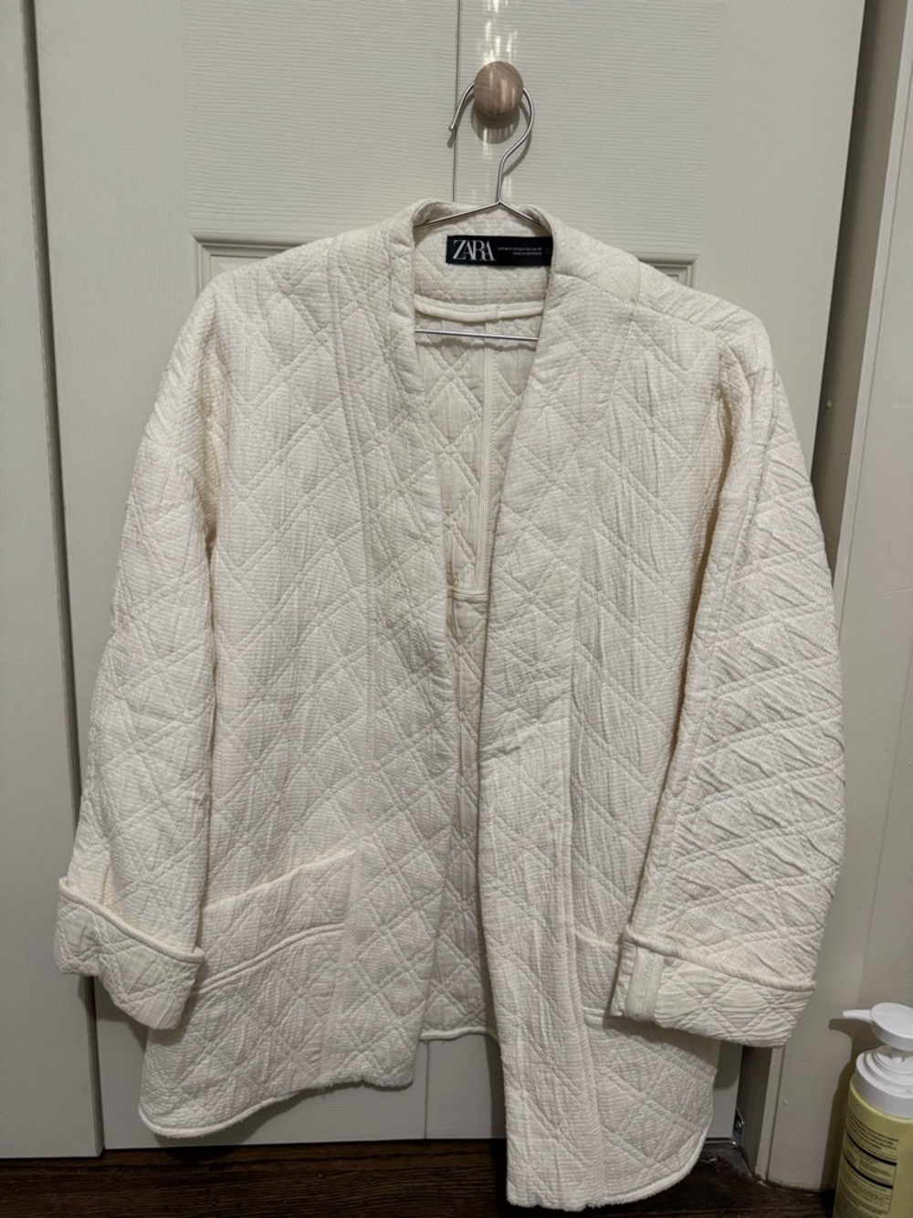 ZARA Ivory Quilted Open-Front Jacket